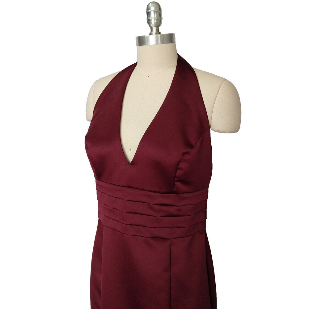 Jessica McClintock Vintage Y2K Prom Dress Size 10 Burgudy Halter Satin Fairy - Picture 11 of 11